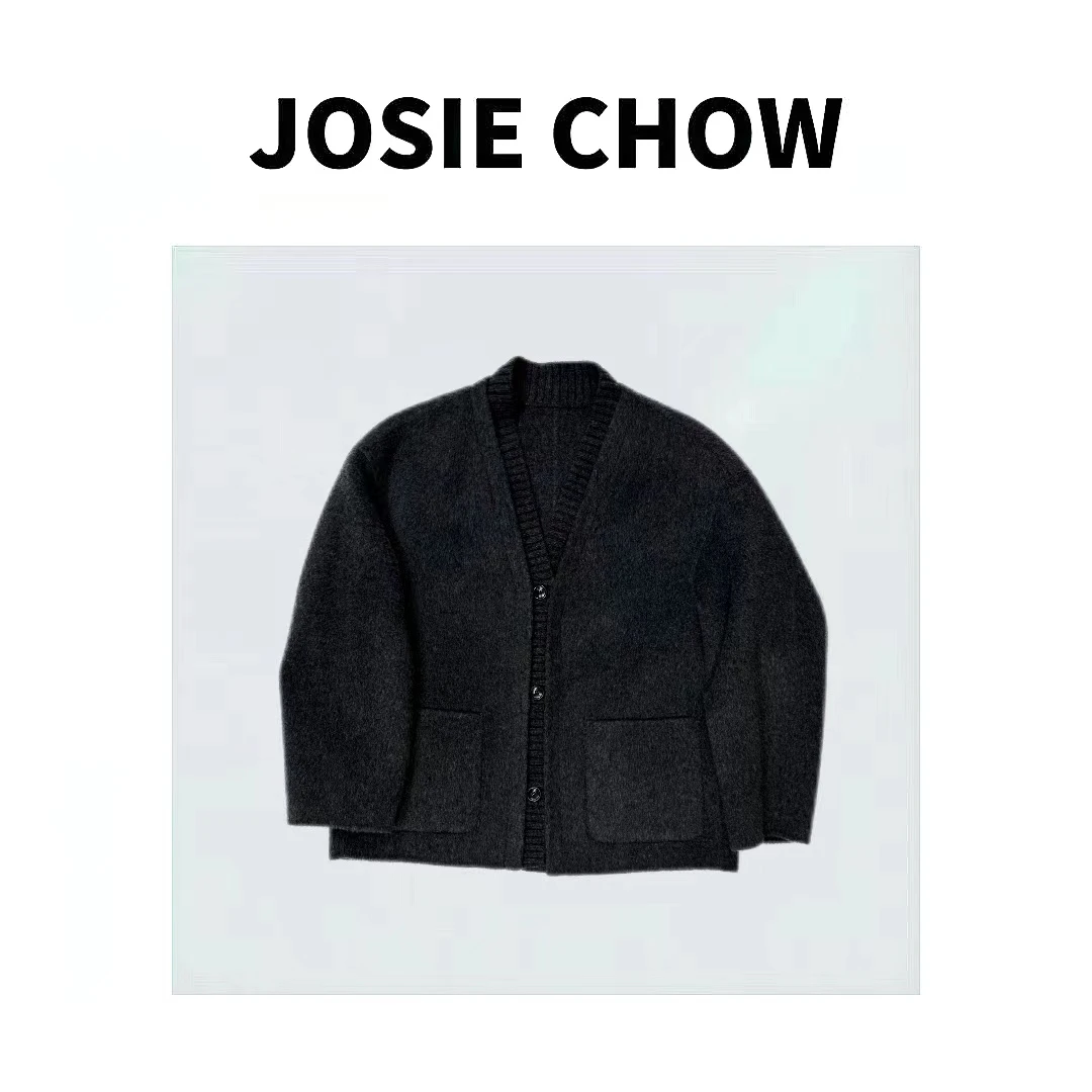 JOSIE CHOW【高级灰】秋冬简约咩毛无领大衣外套。JC696220