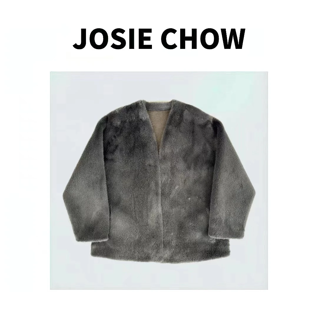 JOSIE CHOW【环保毛毛】秋冬简约大气无领外套。JC025241