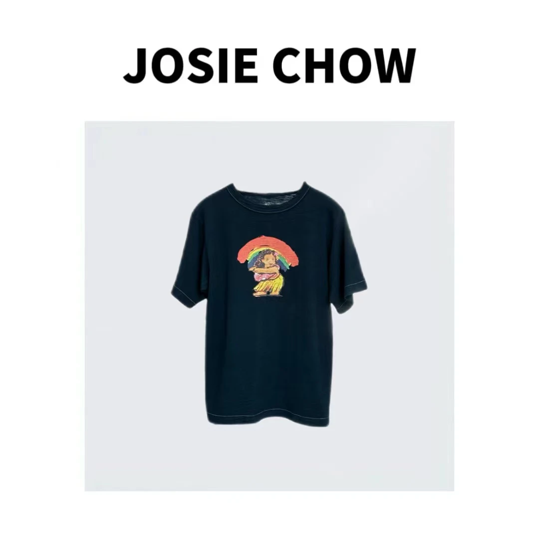JOSIE CHOW【彩虹女孩】4/5R混纱牛仔棉印花短袖T恤。R612233