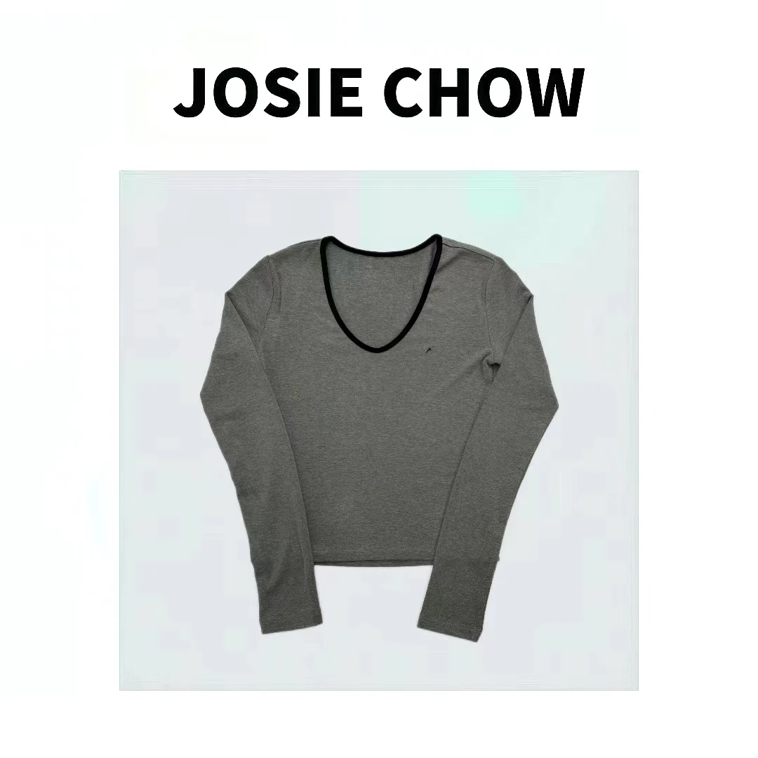 JOSIE CHOW【V领】小马刺绣混纺磨毛亲肤打底T恤。RL590183