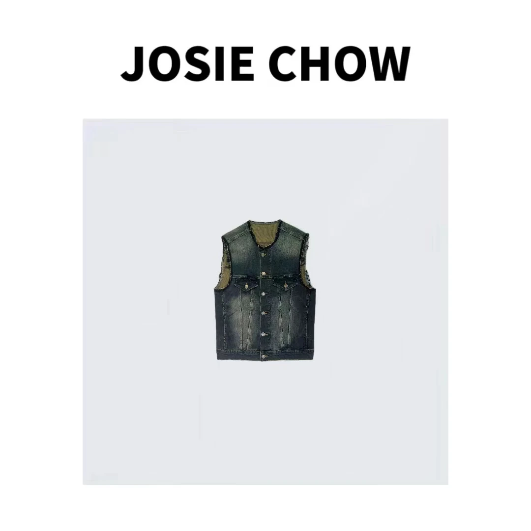 JOSIE CHOW【牛仔马甲】重工渐变水洗毛边无袖马夹。Mm6120A0