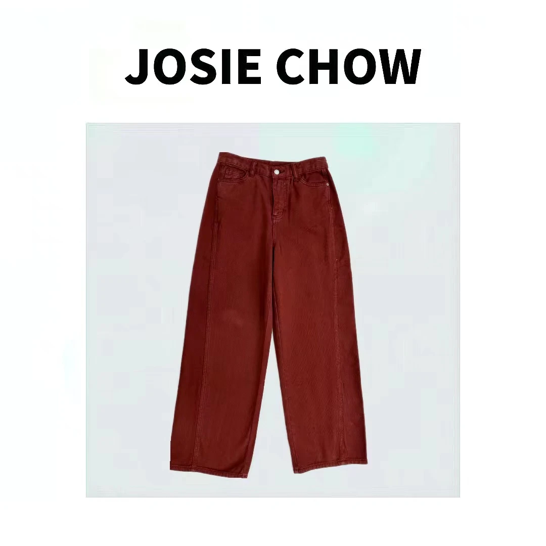 JOSIE CHOW【砖红】环保烟熏水手洗直筒牛仔裤。JC232180