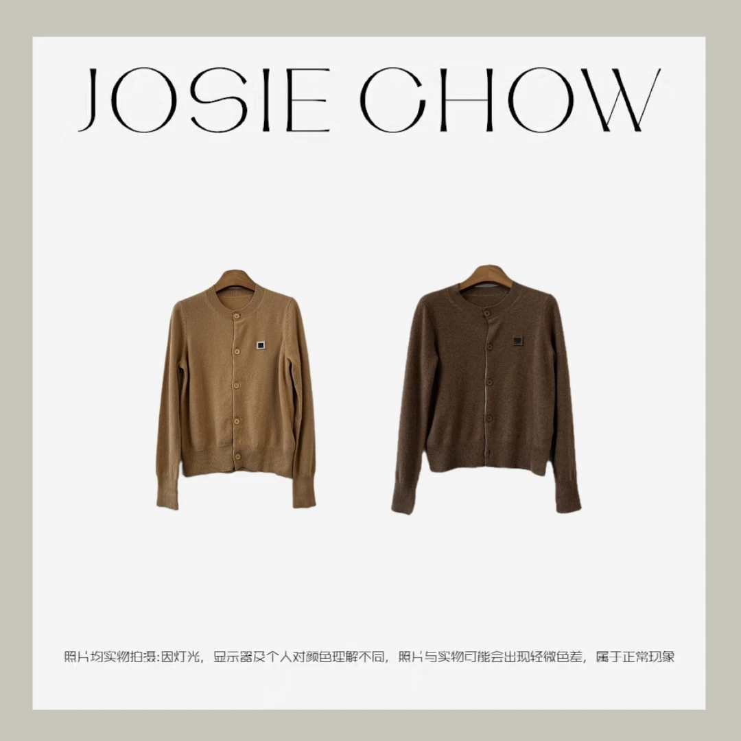 JOSIE CHOW【卡其色/红心火龙果色/咖色】叠穿咩毛针织开衫。Ac99108