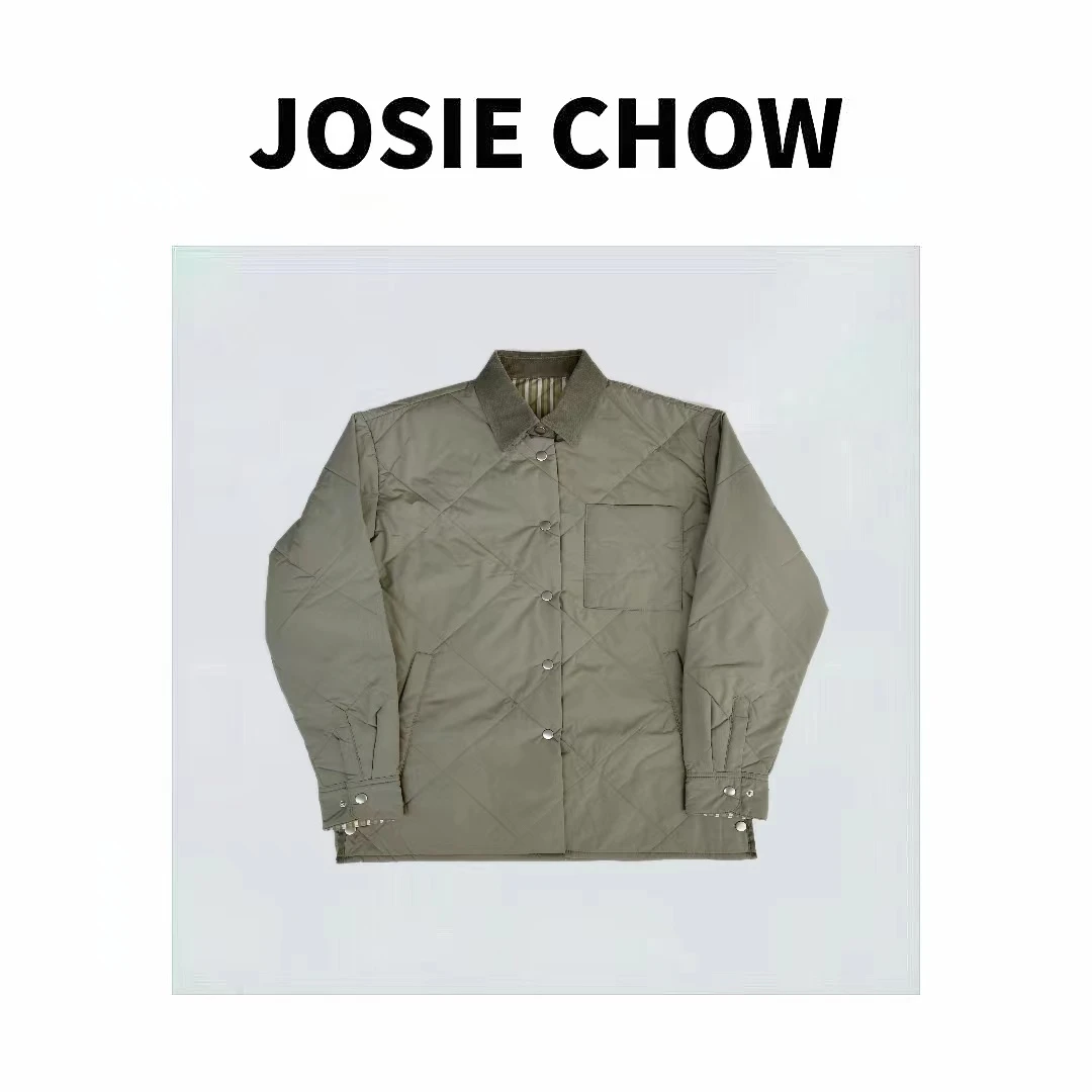 JOSIE CHOW【灯芯绒翻领】秋冬纯色菱格棉服外套。JC863111