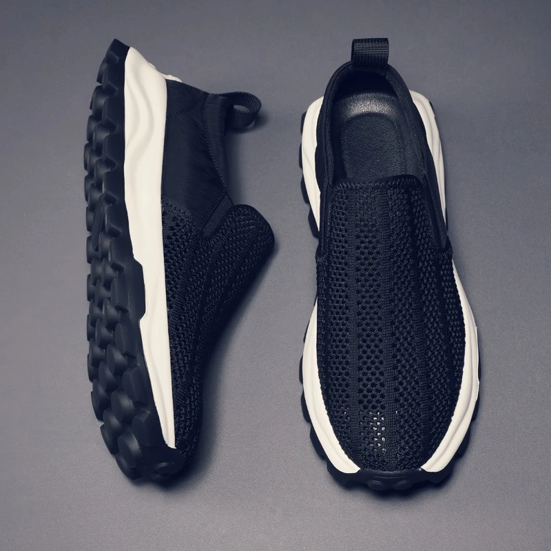 软底男鞋2024新款夏季透气网面一脚蹬夏天镂空薄款布鞋男飞织鞋子