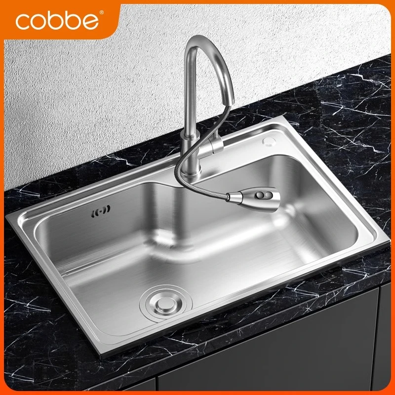 卡贝304不锈钢水槽单槽厨房洗菜盆加厚洗菜池大水池家用洗碗槽