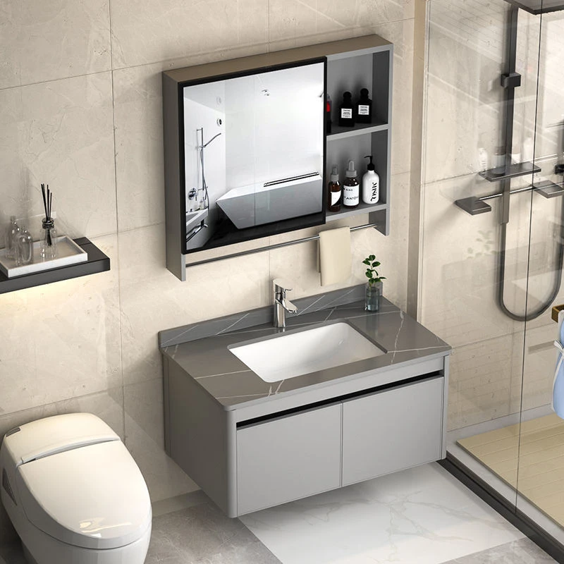 岩板太空铝洗手盆浴室柜组合卫生间小户型洗漱台一体陶瓷洗脸盆池