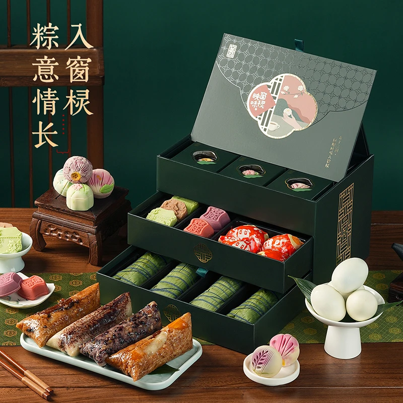 悠享时窗棂映味三层礼盒高档中式糕点粽子端午节杭州特产团购定制