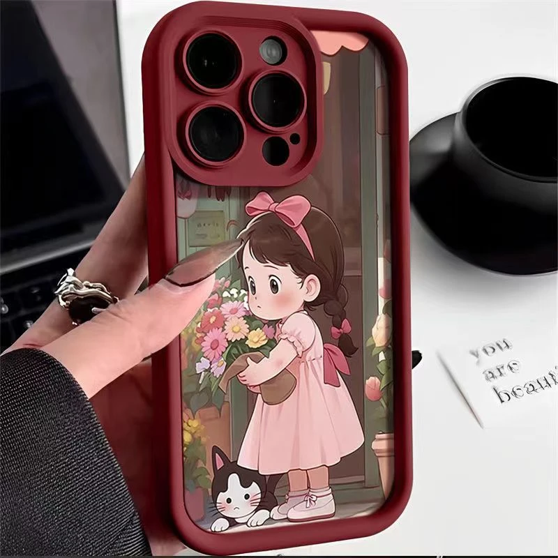 捧花女孩适用iphone13/14手机壳苹果15pro/12/11华为oppo小米vivo