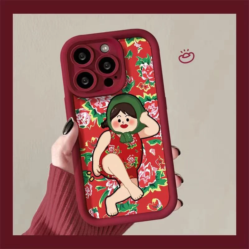 花袄女孩适用iphone13/14手机壳苹果15pro/12/11华为oppo小米vivo