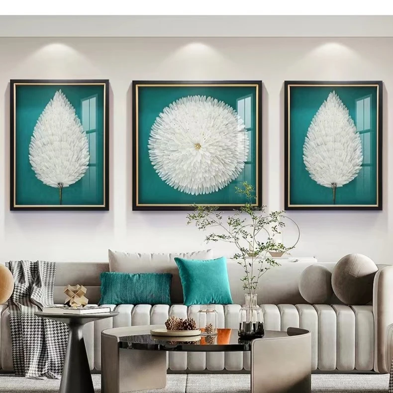 现代轻奢高端沙发背景墙装饰画客厅壁画高档手工立体羽毛实物挂画