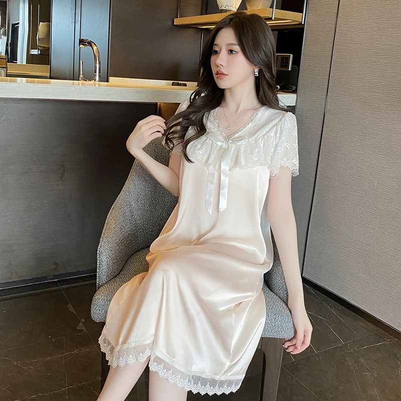 性感女士冰丝睡衣女夏季睡裙带胸垫网红轻奢高级感家居服女可外穿