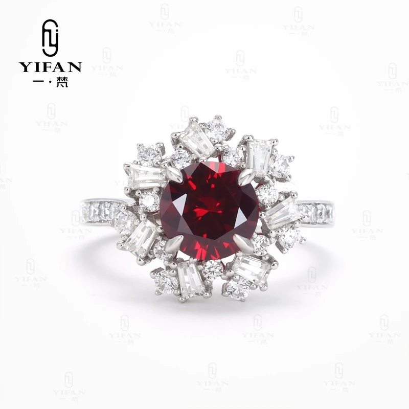 925银合成锆石戒指 1146-红点四爪不规则满钻戒指女款银戒