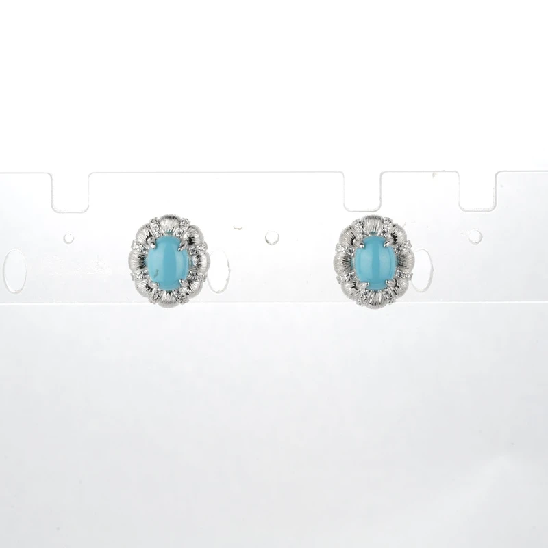 925银合成锆石耳饰 蓝色鸽子蛋珠珠豪镶百搭耳环