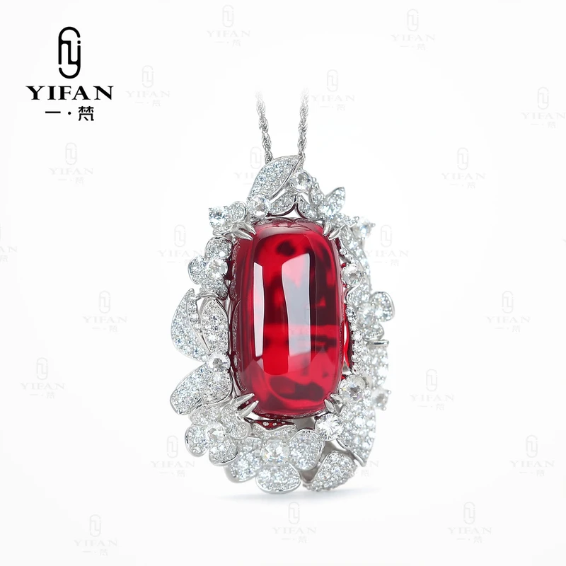 坠链均925银合成锆石 一梵  2004-卢比色大椭圆花边时尚项链女款