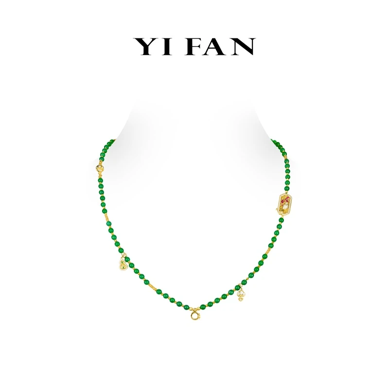 坠链均925银合成锆石 20125-时尚气质绿色珠珠豪镶百搭项链