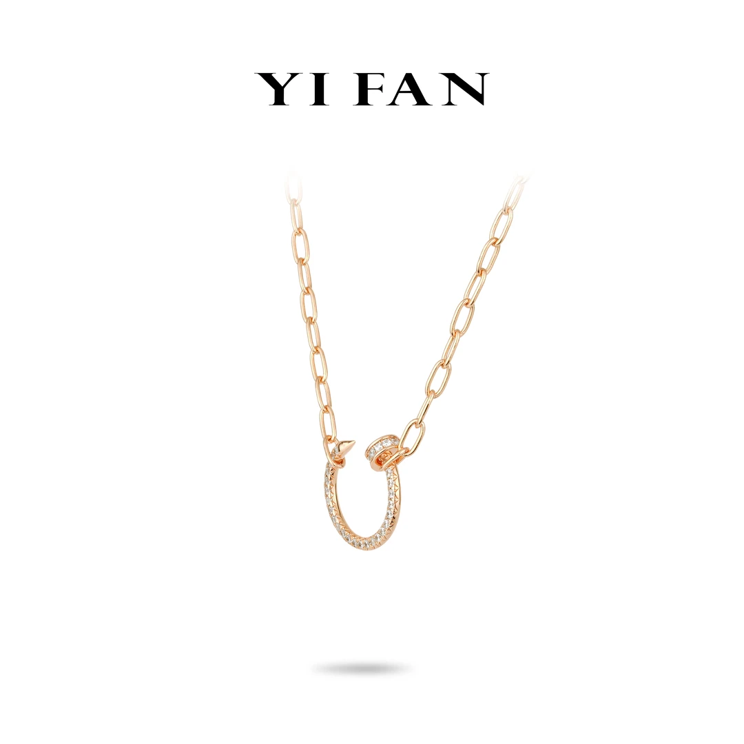 坠链均925银合成锆石 20603-香槟金满钻钉子百搭项链