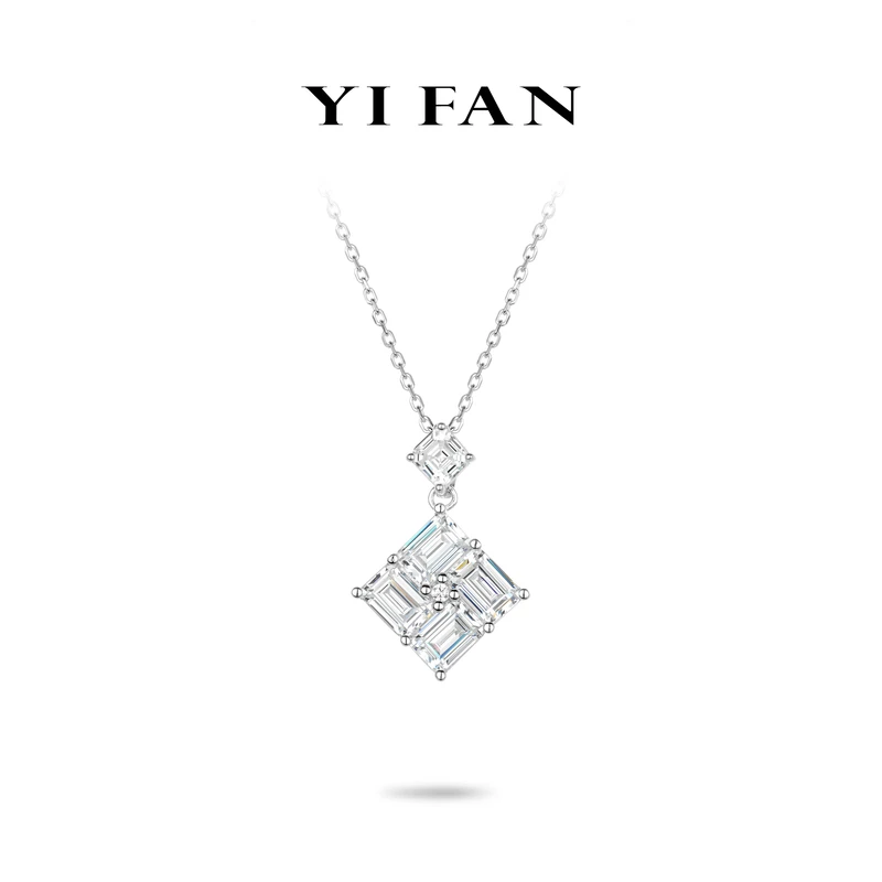 坠链均925银合成锆石 20476-白色满钻（苏黎世）祖母切方形百搭项