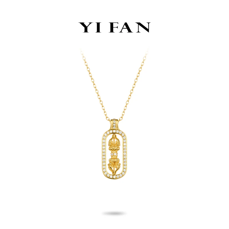 吊坠925银合成锆石 20166-金色满钻镂空金刚杵豪镶百搭项链