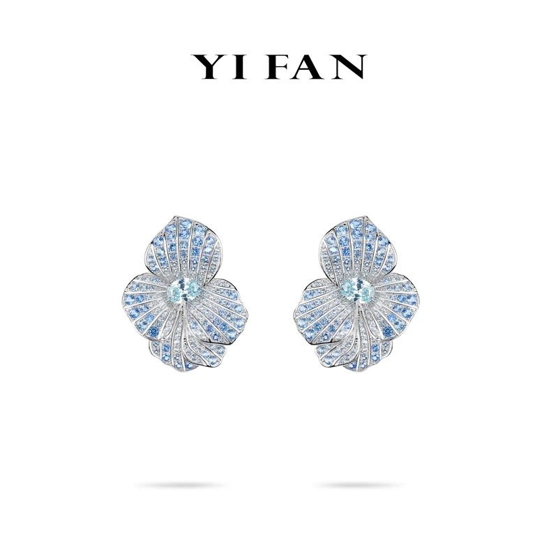 925银合成锆石耳饰 3370-蓝白花瓣满钻豪镶耳环