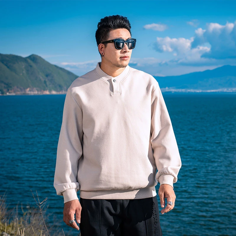 LIUGEJIA/六个加大码男士春秋亨利领男新款简约套头卫衣 t23226
