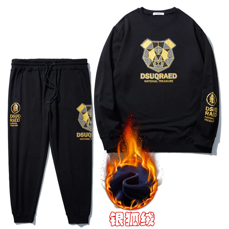 LIUGEJIA/六个加男士潮牌大码烫金+烫钻长袖运动套装DT5211+D3711