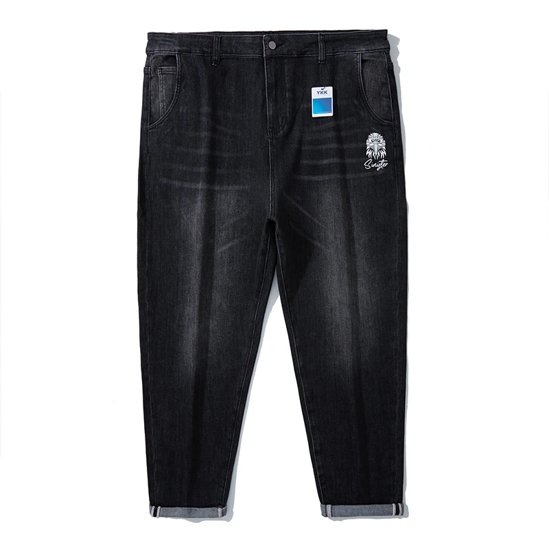 LIUGEJIA/六个加潮牌大码印花秋冬复古洗水直筒牛仔裤集合67801
