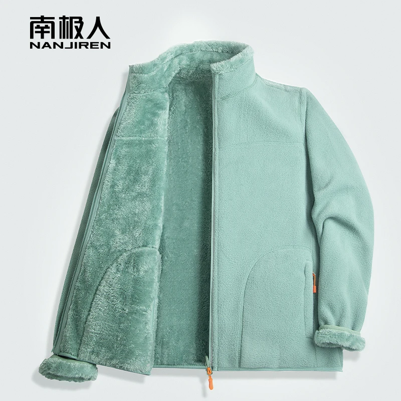 南极人抓绒衣男女户外秋冬季加绒加厚抓绒外套卫衣开衫双面珊瑚绒