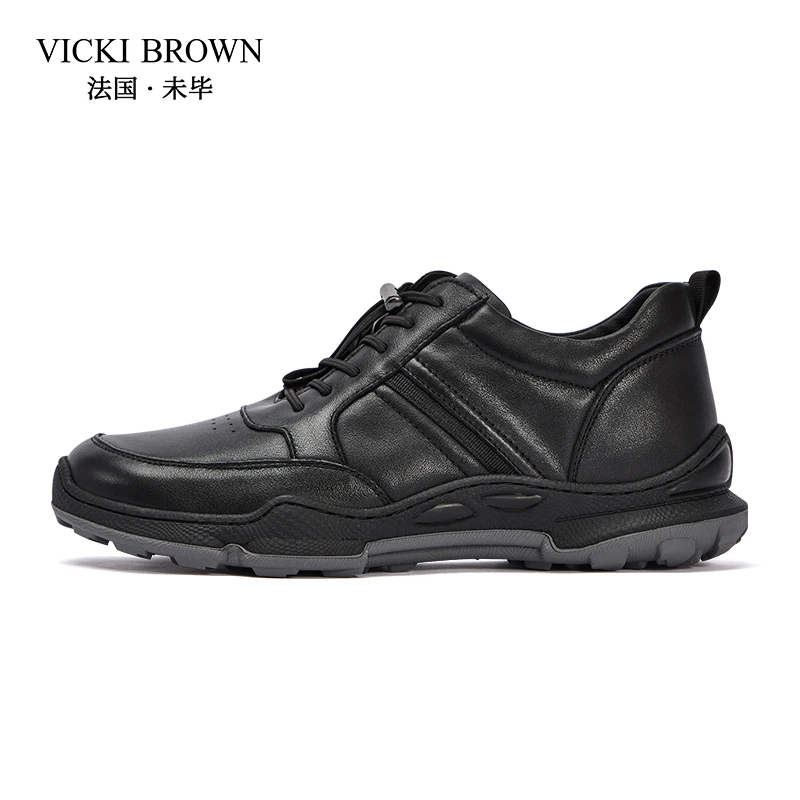 VICKI BROWN法国新款男士鞋轻便软底舒适户外男鞋黑色休闲鞋