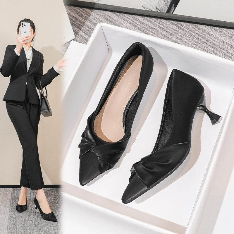 单鞋女尖头黑色职业工作鞋浅口高跟鞋气质性感细跟不累脚百搭女鞋