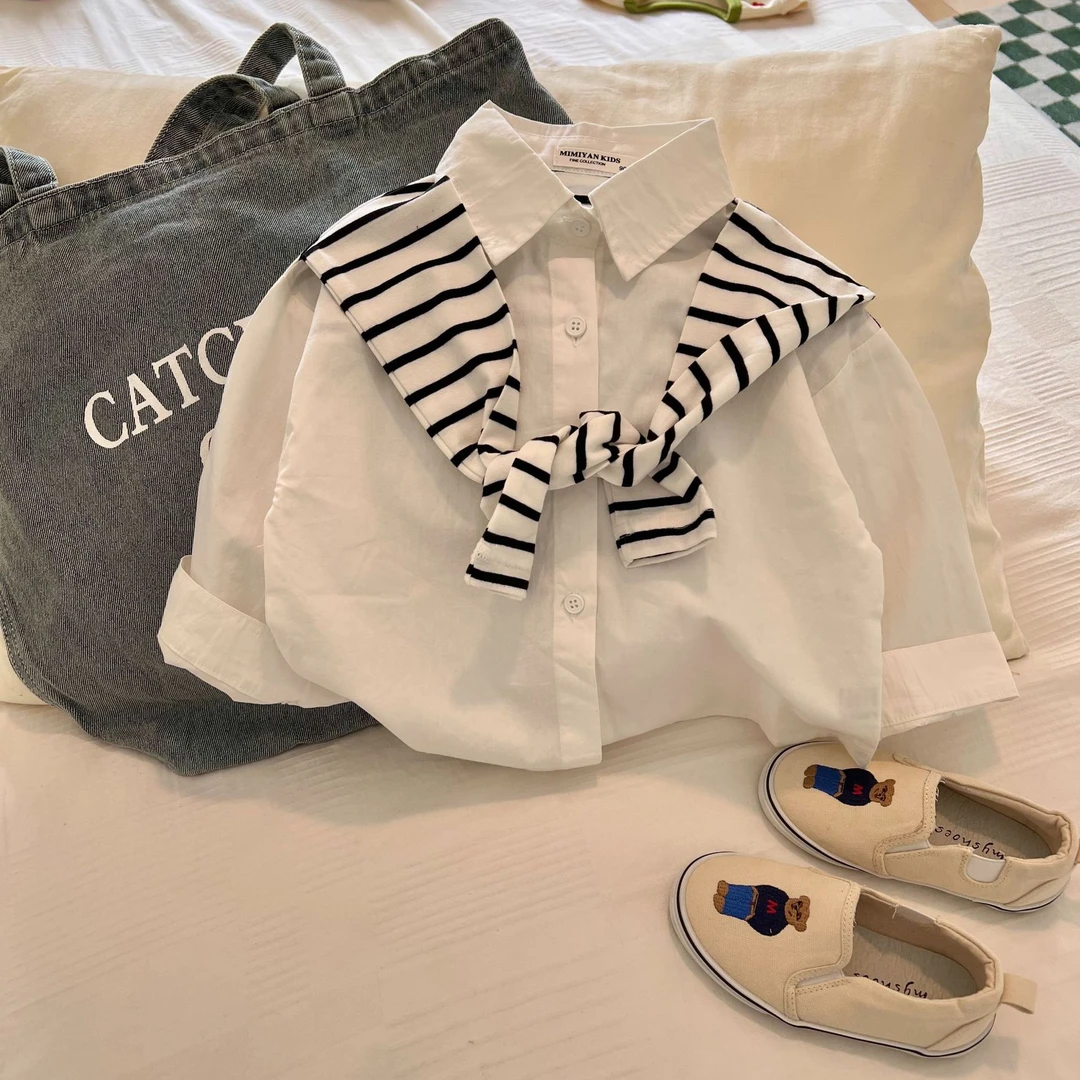 衬衫春秋马甲新款时尚假两件女童装纯色披肩衬衣宝宝个性春秋马甲