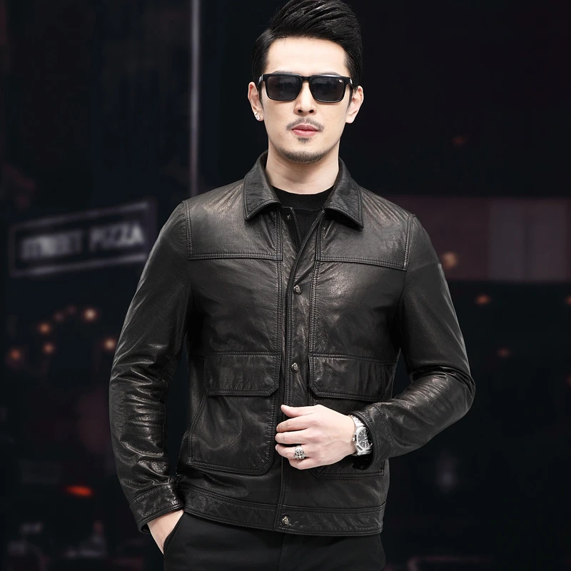 海宁男士牛皮真皮皮衣男款皮夹克外套休闲春秋皮夹克经典男士皮衣