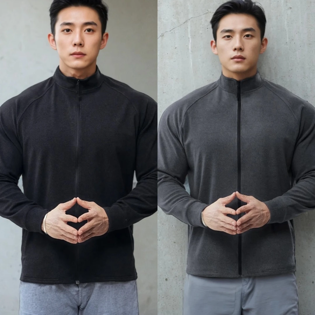 秋冬重磅280克双面德保暖修身健身拉链休闲百搭运动长袖加绒加厚