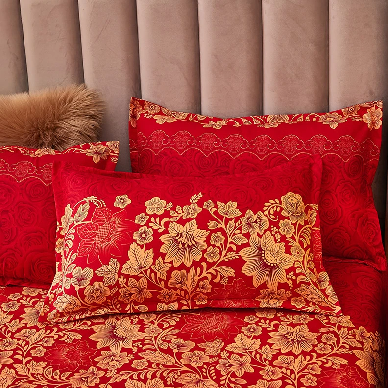 玫瑰烫金加厚加密亲肤透气枕套一对48cm*76cm