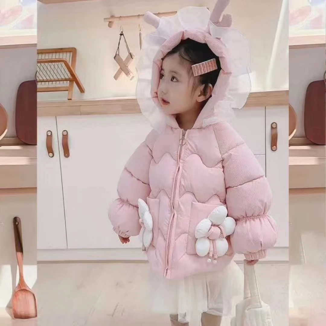 （编码118）女童可爱新款连帽棉服冬季加厚保暖棉服外套加绒保暖