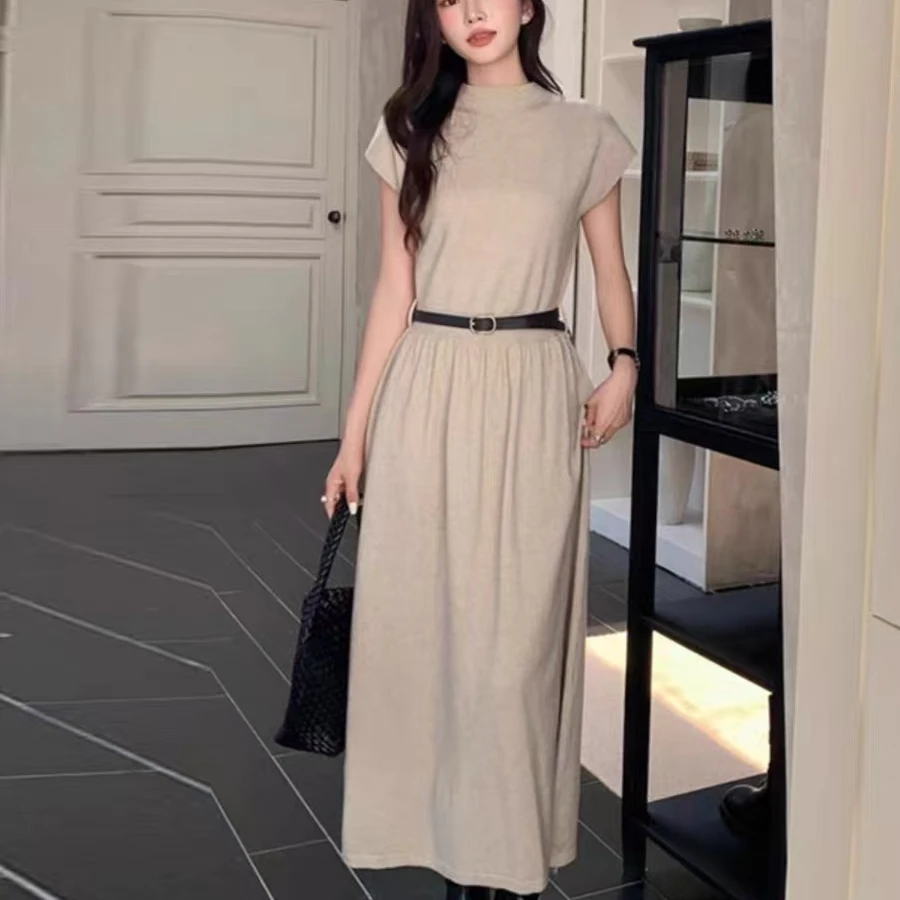 [A278编码]针织复古连衣裙女秋冬新款系带收腰显瘦中长款休闲裙