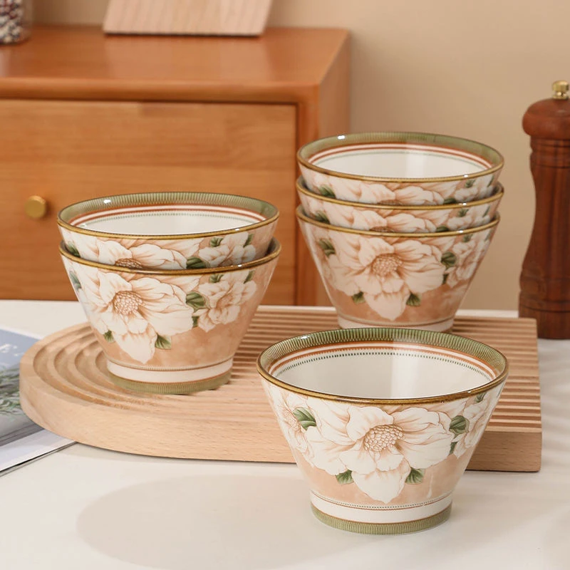 网红高颜值碗家用陶瓷碗斗笠碗甜品碗加厚防烫米饭碗勺子欧式