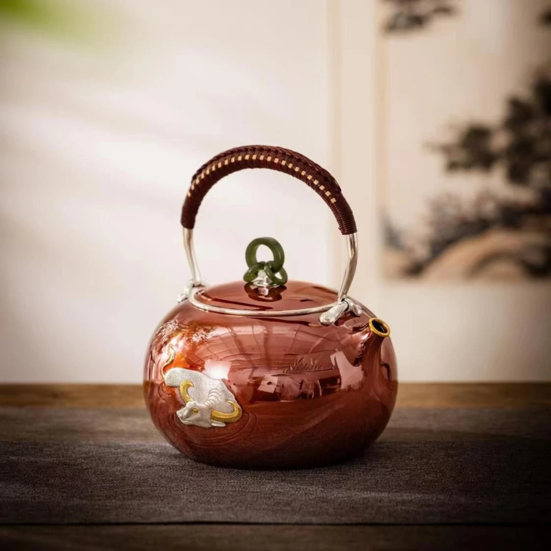 蜂鸟工坊大师壶纯手工铜包银牡牛提梁银壶家用大容量SWA6199