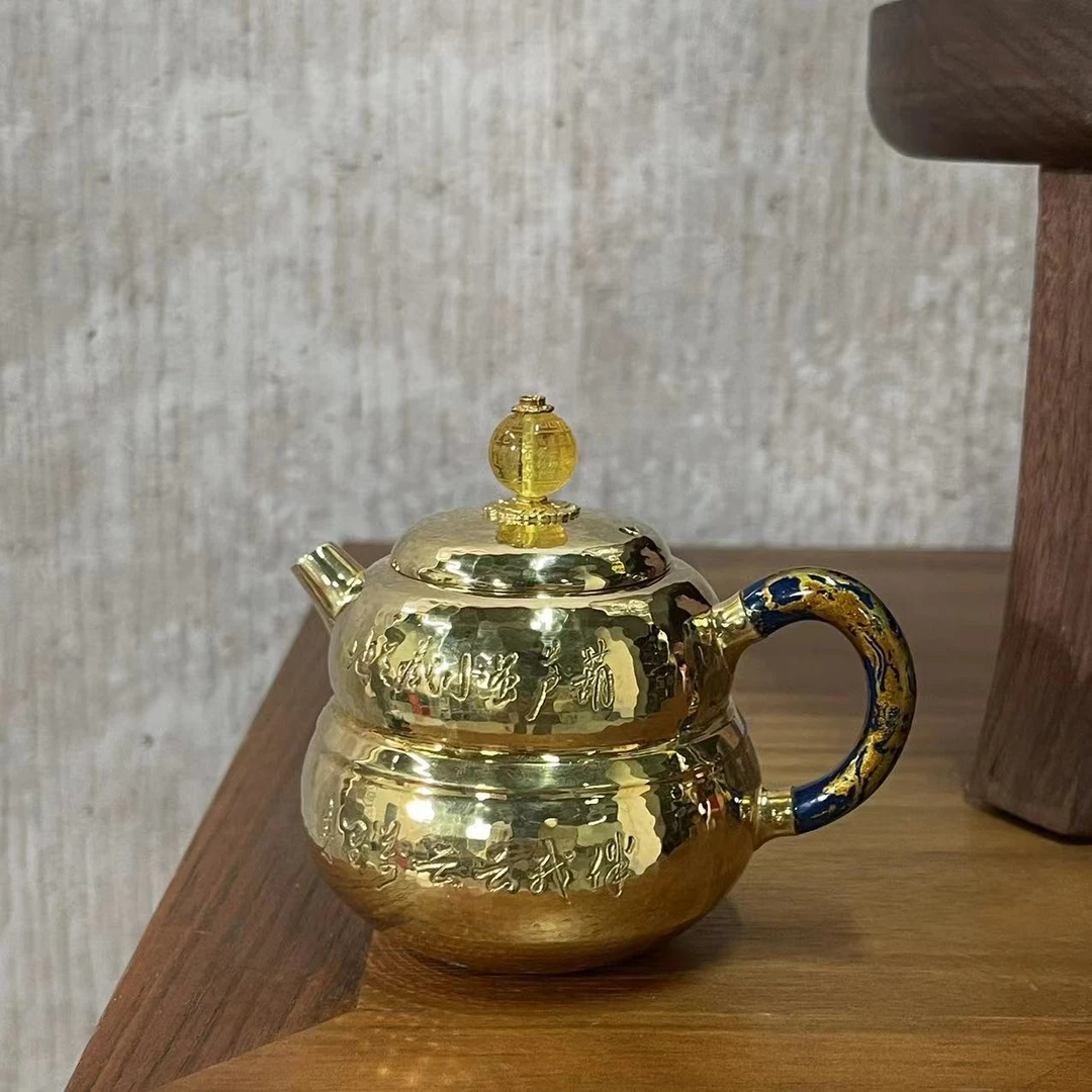 蜂鸟工坊 名匠优选 漆把葫芦钮葫芦形錾刻葫芦小壶 MJYXA1089