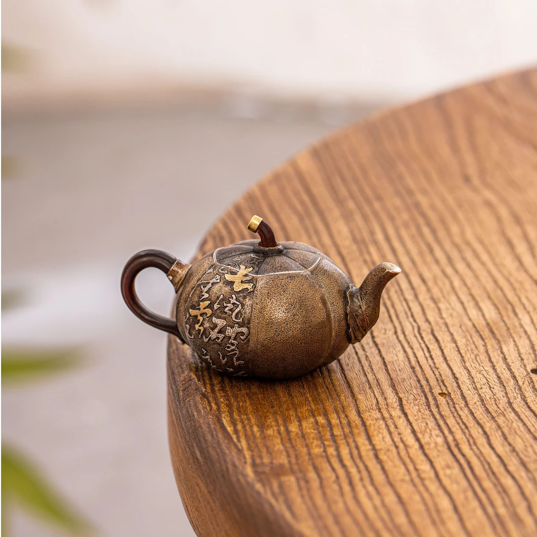 蜂鸟工坊 名匠优选 木把木钮贴金熏色 南瓜小壶银壶 MJYXA1143