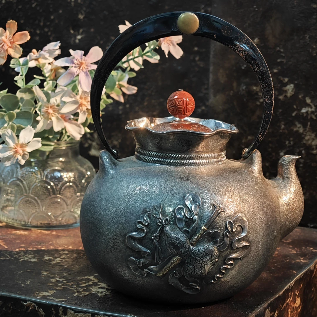 蜂鸟工坊 大师壶 做旧錾刻葫芦水瓶形一块料提梁大壶 SWA2020