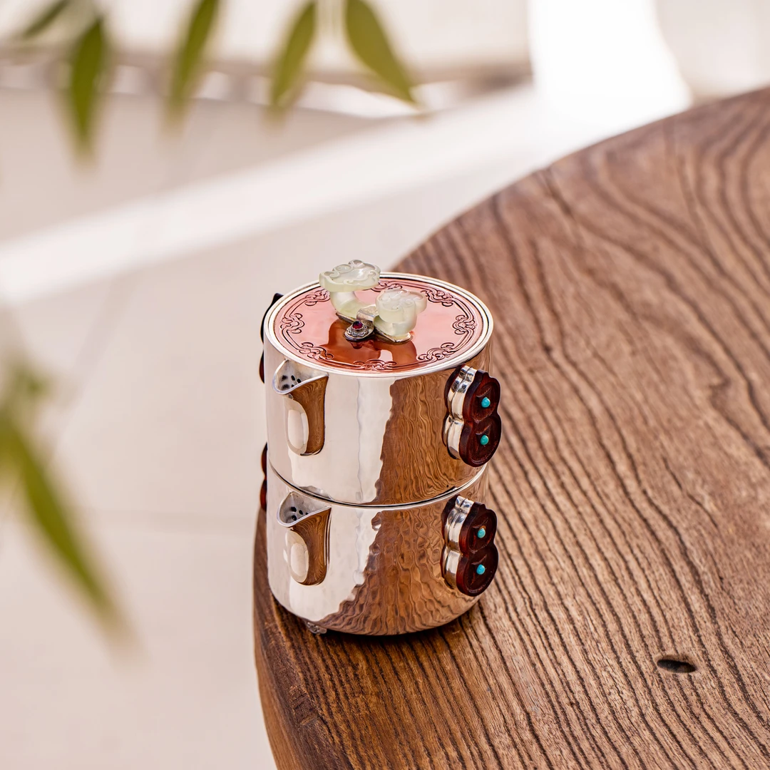 蜂鸟工坊 名匠优选 铜盖如意亮面旅行盖碗套组一壶一杯 MJYXA1142