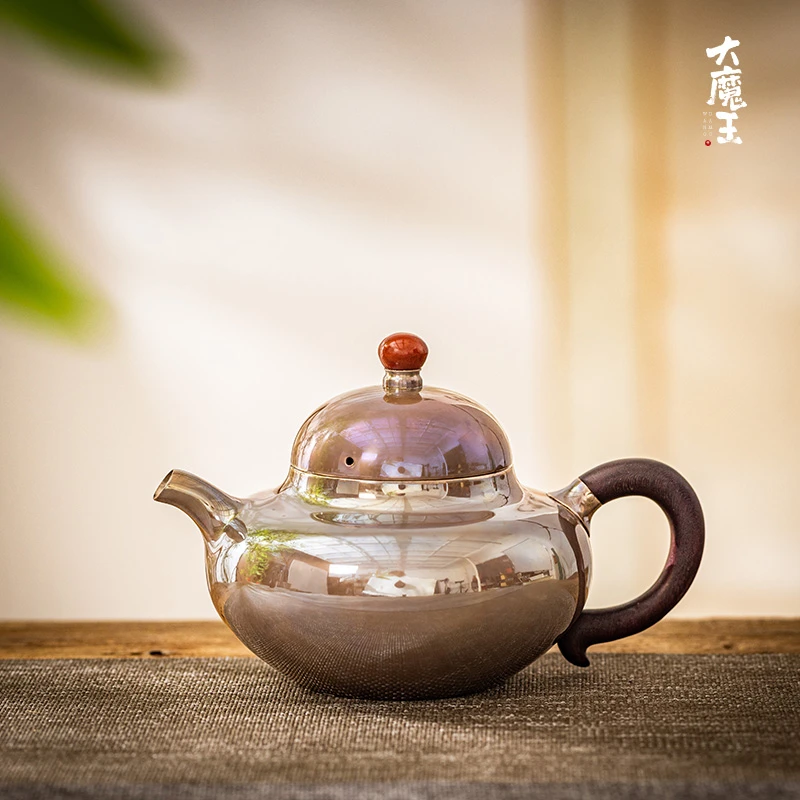 蜂鸟工坊 茶家 紫皮容天木把扁鹊银壶泡茶壶 CJZPA1067