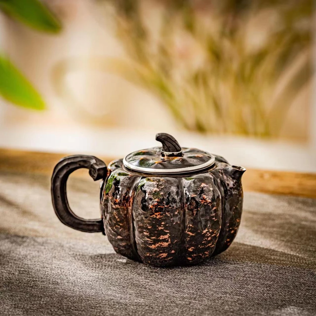蜂鸟工坊大师壶纯手工铜包银做旧南瓜银壶家用泡壶SWA1935