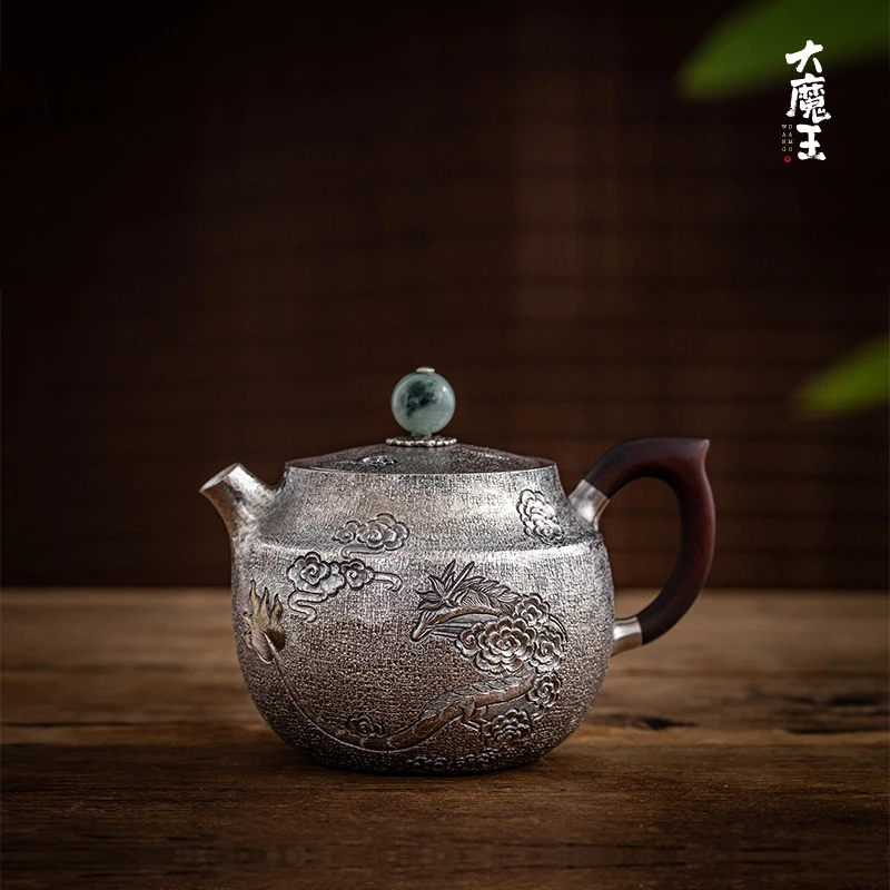 蜂鸟工坊大师壶纯手工木把麻纹小白龙银壶泡茶壶茶具SWA11005