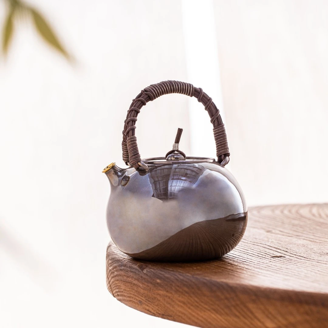蜂鸟工坊 茶家 藤把紫皮苹果提梁烧水壶银壶 CJZPA1117