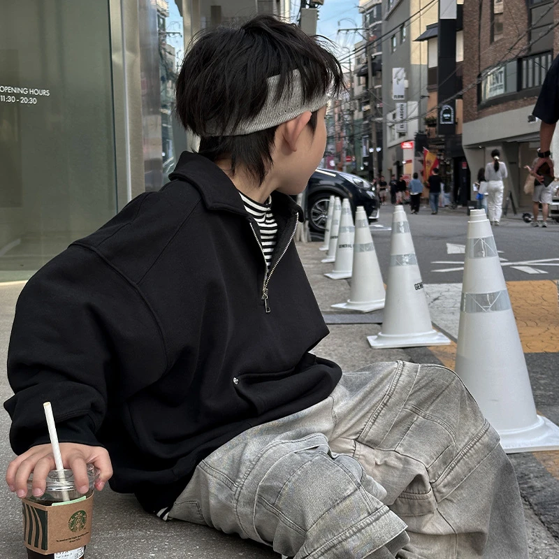男童卫衣童装24年秋季儿童拉链套头polo款上衣休闲简约潮百搭宽松