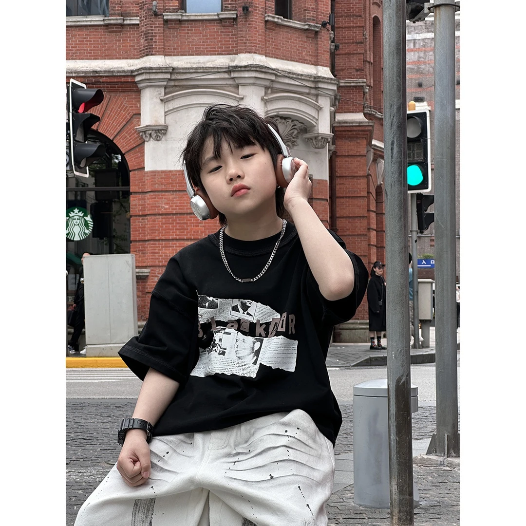 25年夏装新款儿童休闲上衣男孩韩版百搭半袖洋气