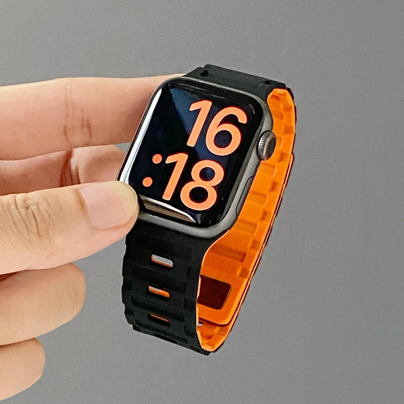 磁吸新款硅胶表带适用appleWatch苹果手表iWatchs9s8s7男女Ultra2