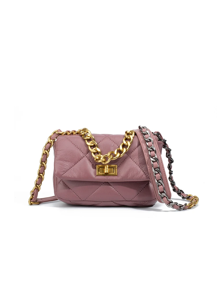 新款时尚女士单肩包呼吸皮软包烟熏玫瑰紫8507